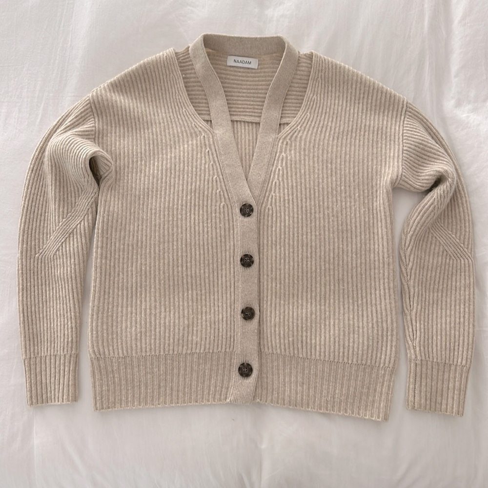 Naadam Cashmere Rib-knit Cardigan with cut outs  (Cashmere/Wool)